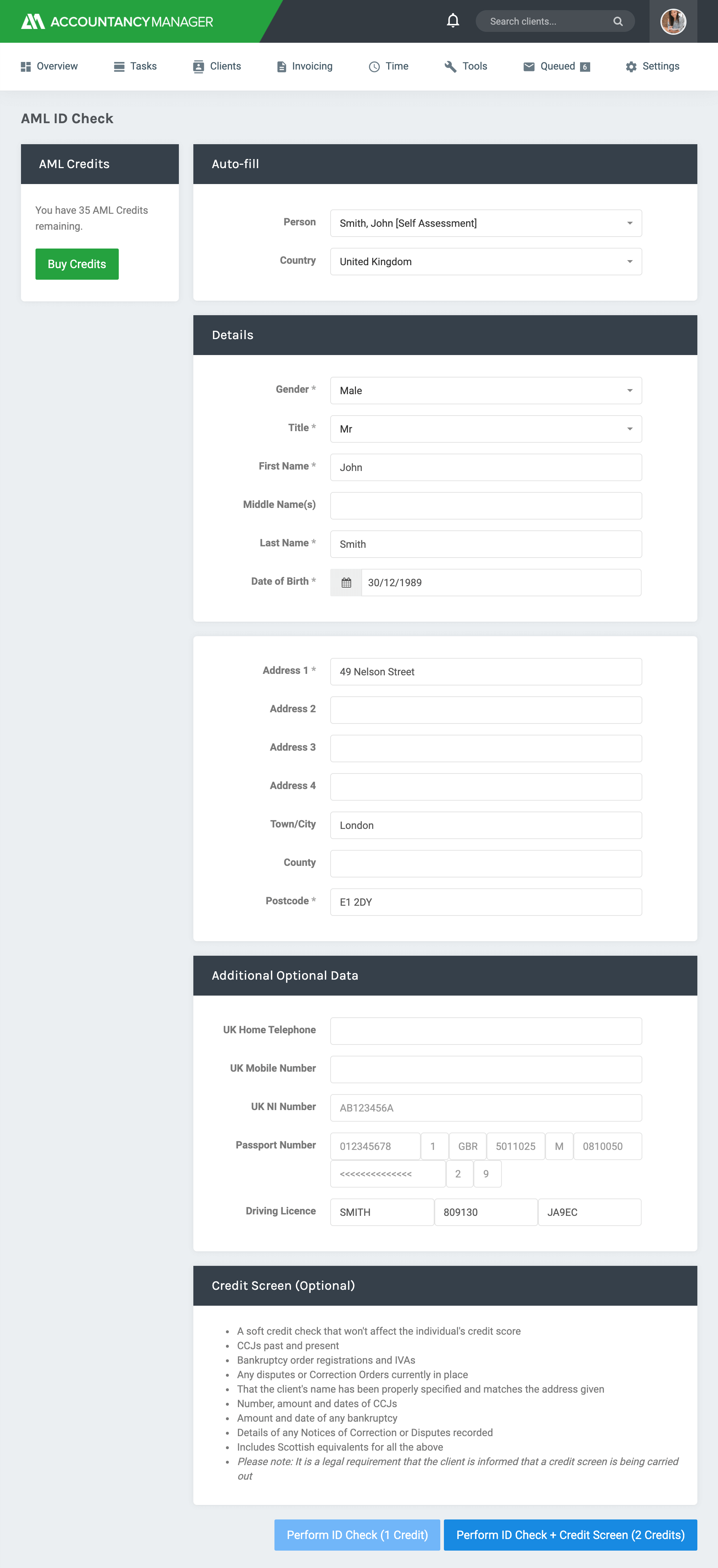 Run AML ID and credit checks