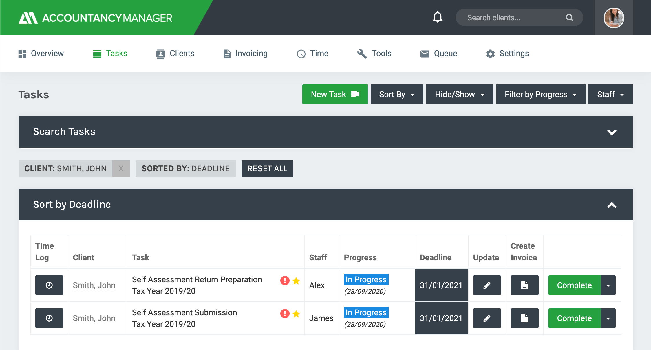 Track the progress of each task