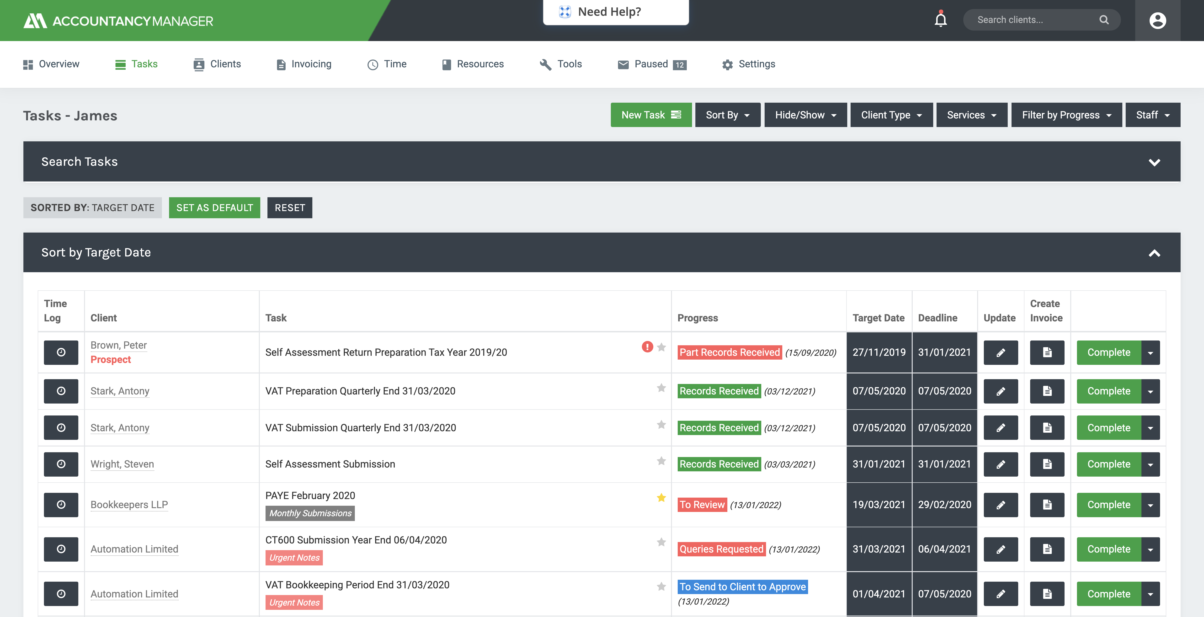 Track the progress of each task