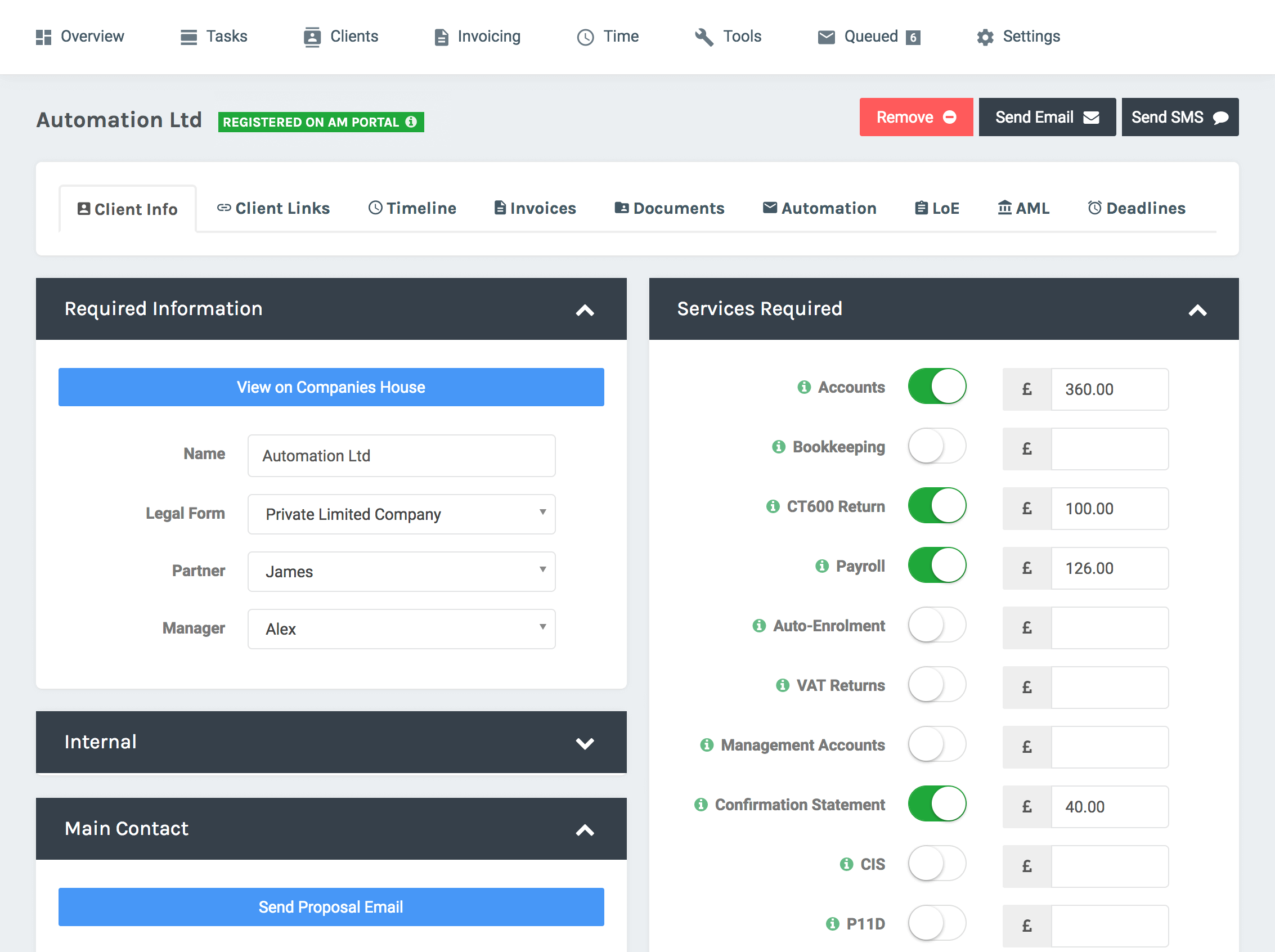 AccountancyManager CRM Client Page